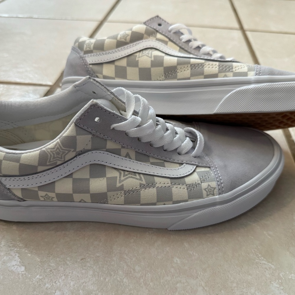 Vans Gray and Cream Checkered Sneakers